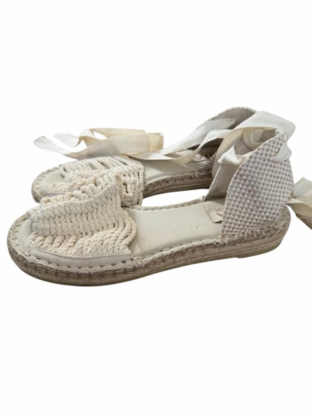 MIA Cream Crochet Espadrille Ankle-Tie Sandals‎